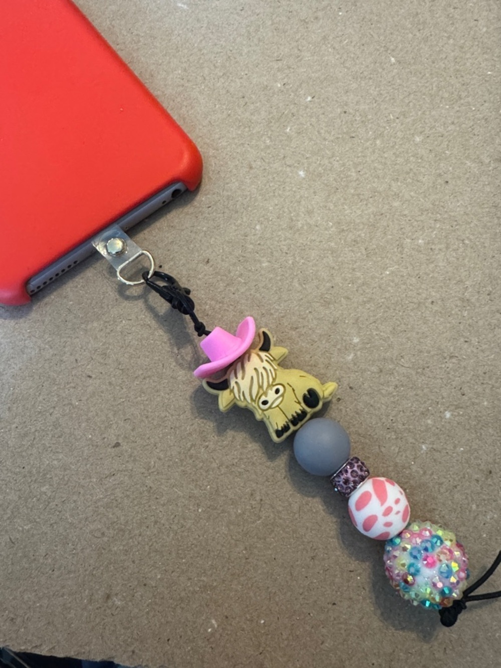 Cute Pink-Hat Highland Cow Phone Charm